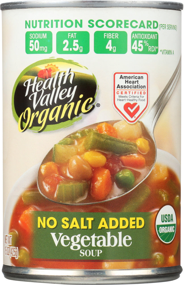 HEALTH VALLEY: Organic Vegetable Soup No Salt Added, 15 Oz