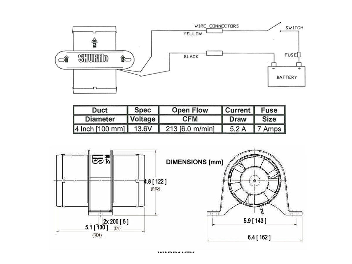 Shurflo Yellowtail Marine In-line Blower 4" (Set of 2)