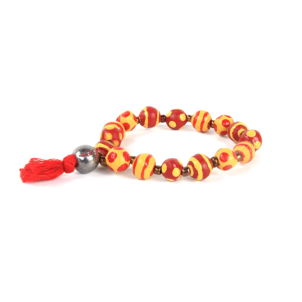 Orange Tassel Painted Clay Bracelet