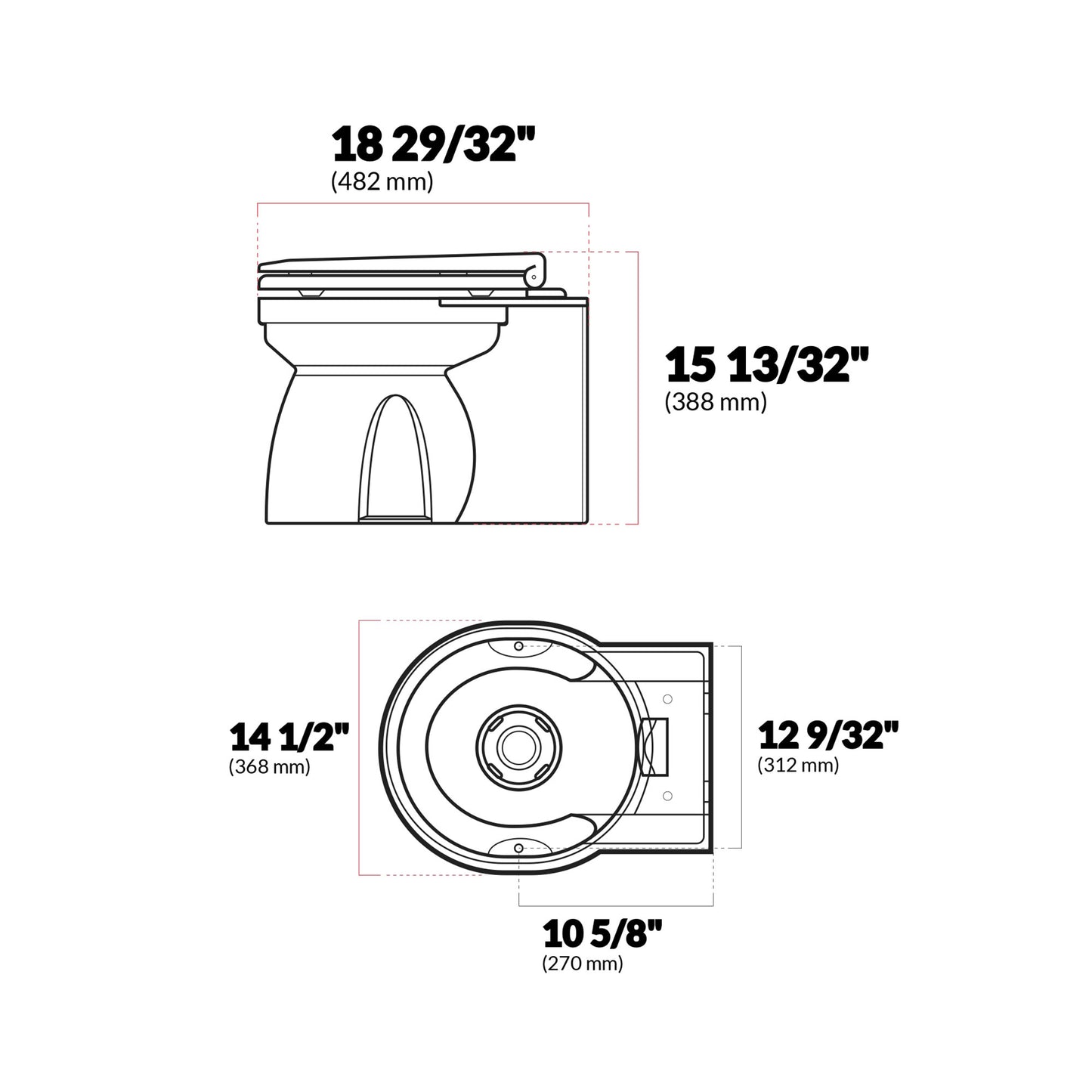 Electric Marine Toilet Medium Skirted Bowl, 12V