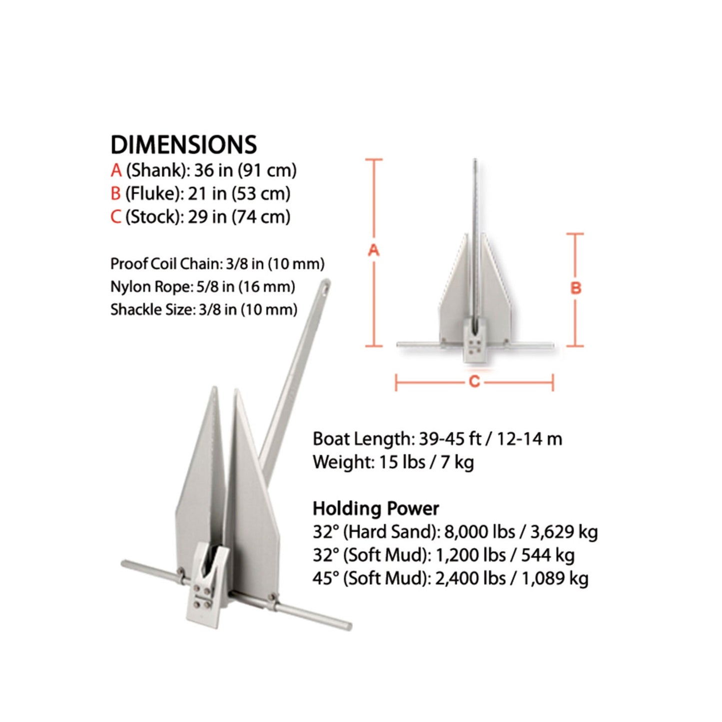 FX-23 Aluminium Anchor, 39-45FT / 12-14M
