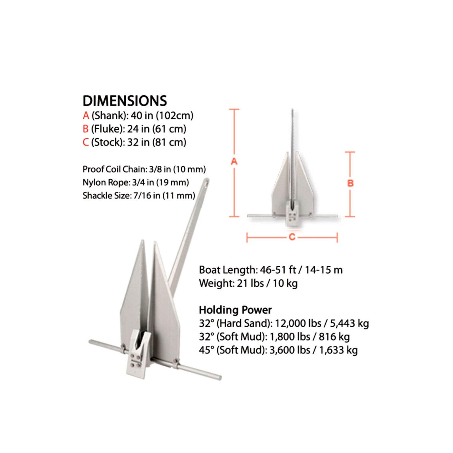 FX-37 Aluminium Anchor, 46-51FT / 14-15M