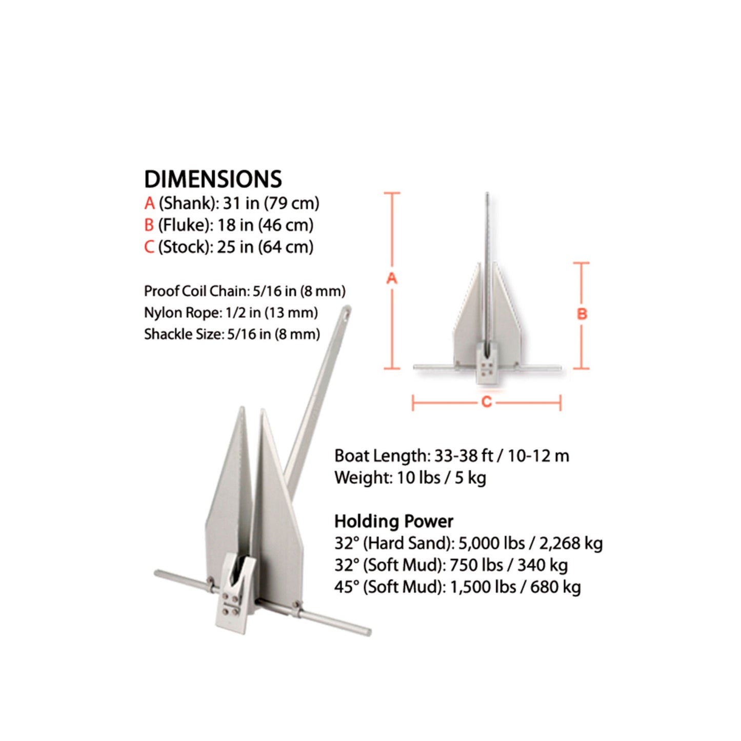 FX-16 Aluminium Anchor, 33-38FT / 10-12M