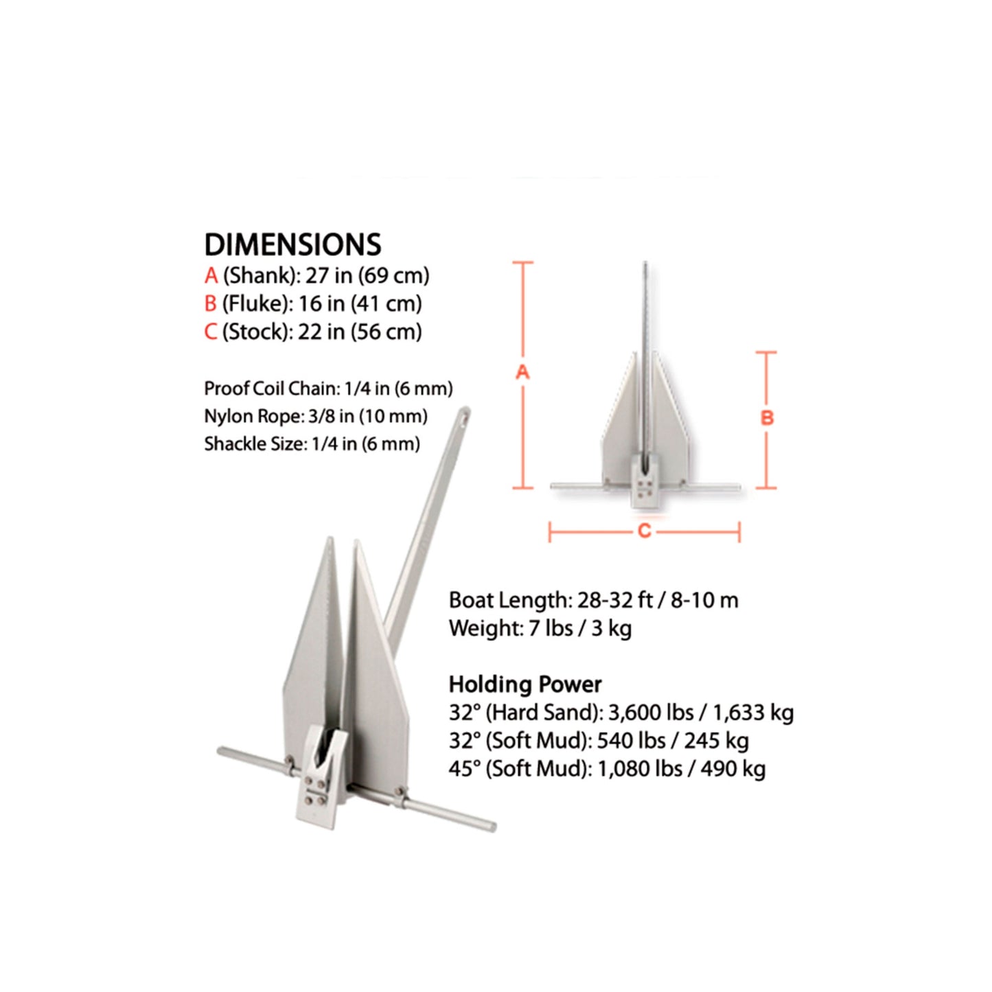 FX-11 Aluminium Anchor, 28-3FT / 8-10M