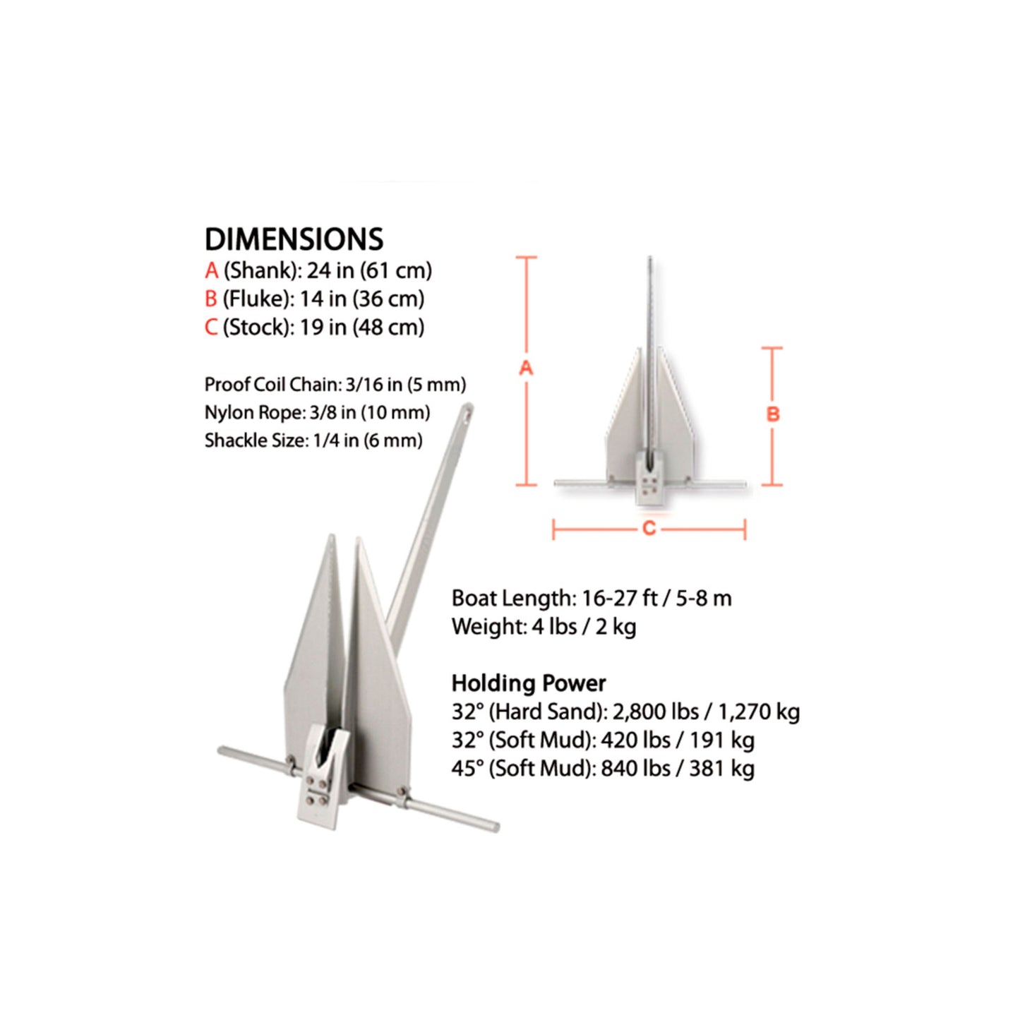 FX-7 Aluminium Anchor,16-27FT / 5-8M