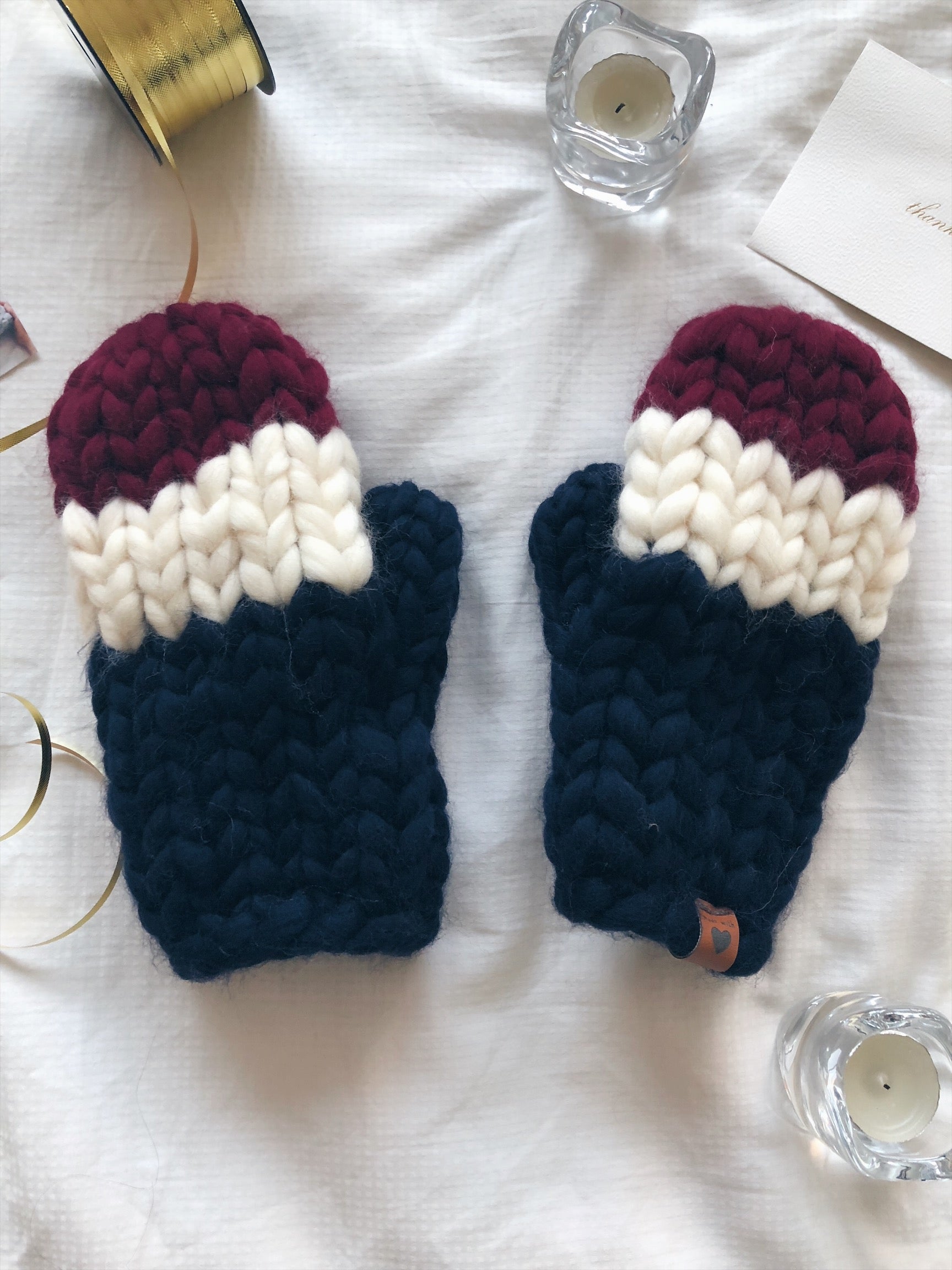 knitted mittens -merino wool