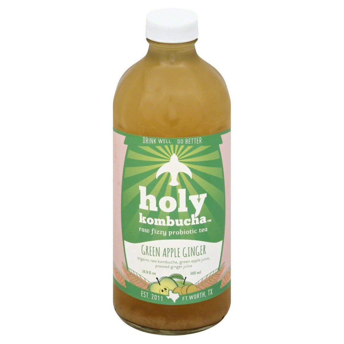 HOLY KOMBUCHA: Green Apple Ginger Probiotic Tea, 16.9 oz