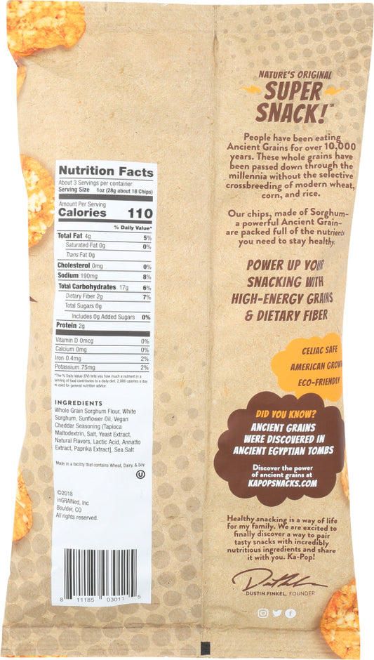 KA-POP: Cheddar Ancient Grain Popped Chips, 3.25 oz