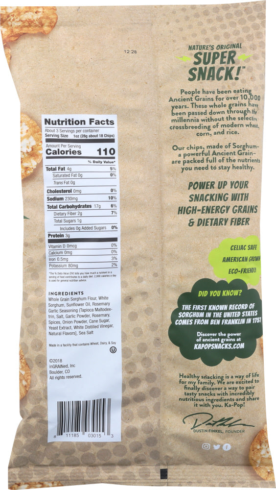 KA-POP: Rosemary Garlic Ancient Grain Popped Chips, 3.25 oz