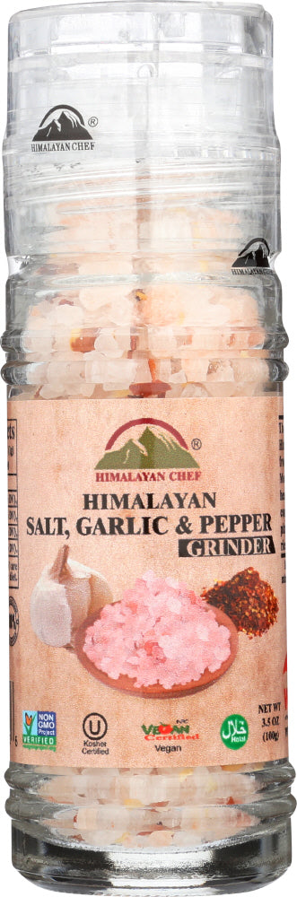 HIMALAYAN CHEF: Grinder Salt Himalayan Garlic Pepper, 3.53