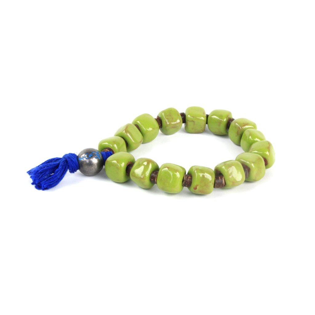 Green Blue Tassel Clay Bracelet