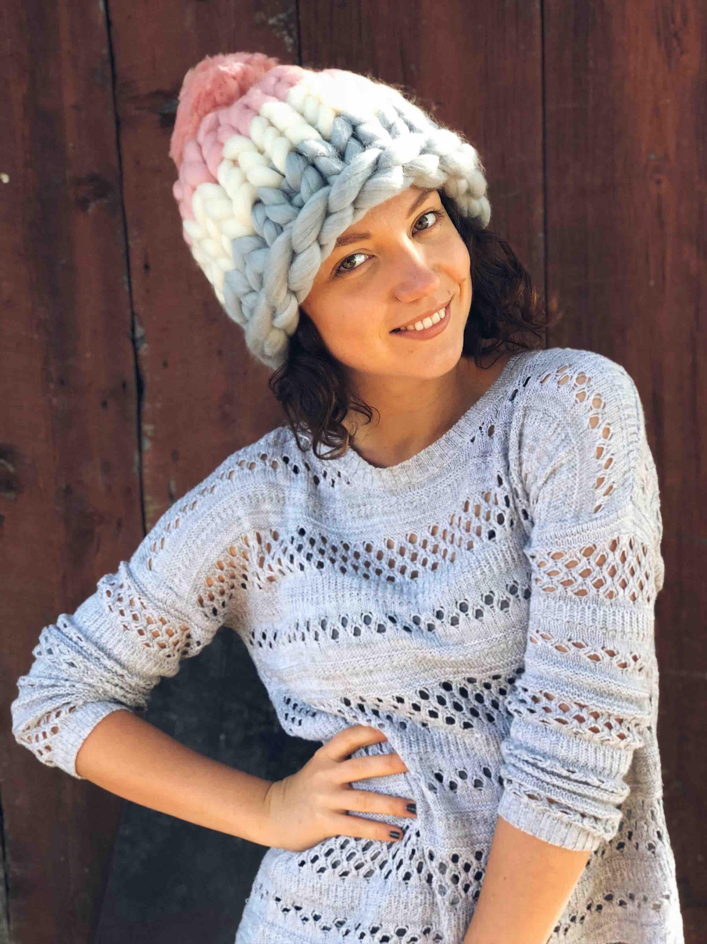 Merino Hat, Pom Pom Hat, Pink Hat, Kids Hat, Wool Beanie, Chunky Yarn, Gift for Her, Merino Wool, Thick Winter Beanie