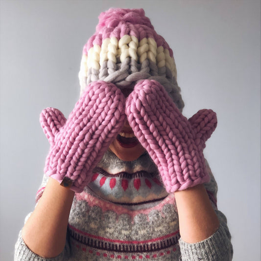 Pink knitted mittens, merino wool mittens womens, mittens kids, gloves women, winter cute mittens, super chunky knits, gift for her