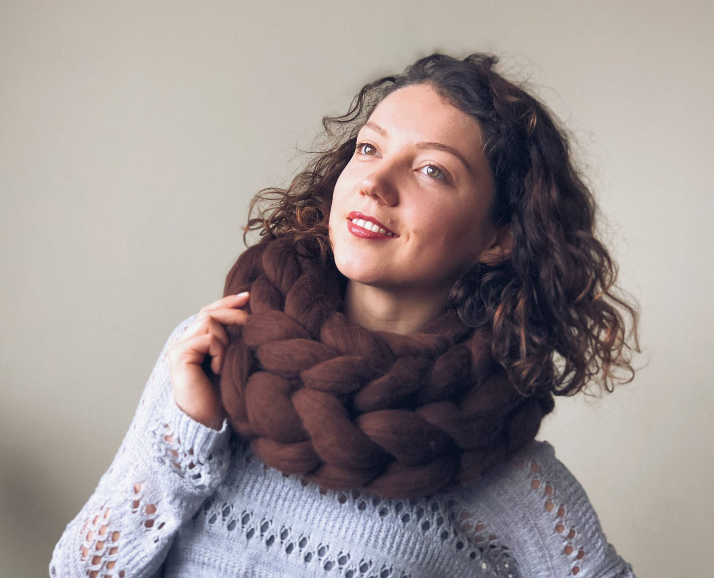 Brown wool cowl, merino scarf, chocolate chunky scarf, super chunky knit, warm winter cowl, Christmas gift, gift for her