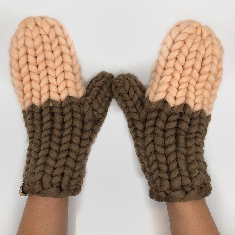 Big Stitch Mittens - Brown & Beige