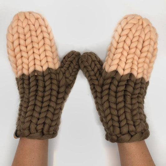 Big Stitch Mittens - Brown & Beige