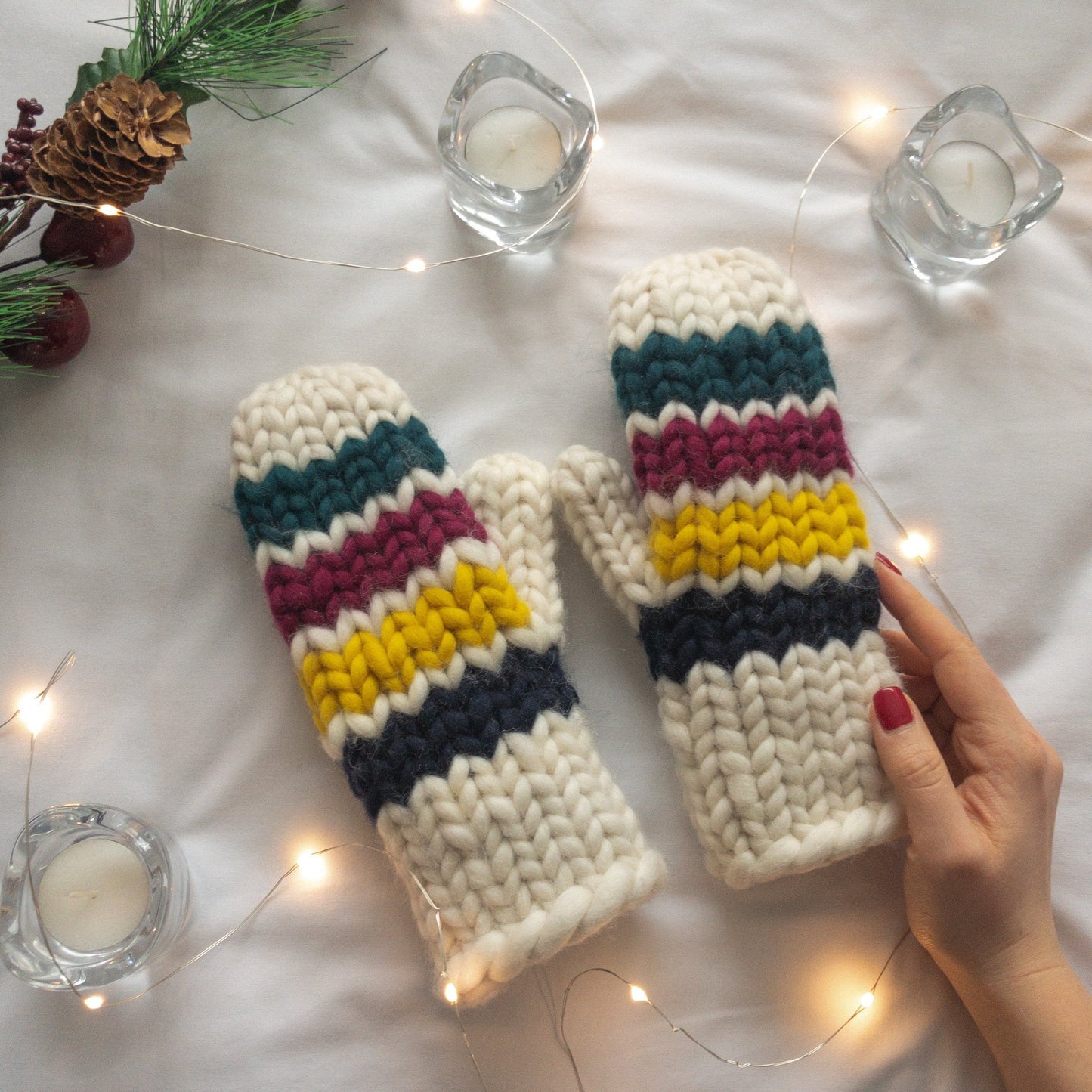 Merino Wool Stripped Mittens, Super Chunky Mittens, Warm Winter Mittens, Gloves Women, Super chunky knits, Gift for her