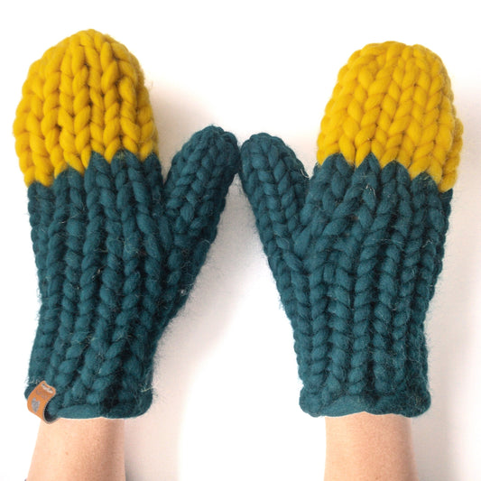 Green & Yellow Super Chunky Mittens