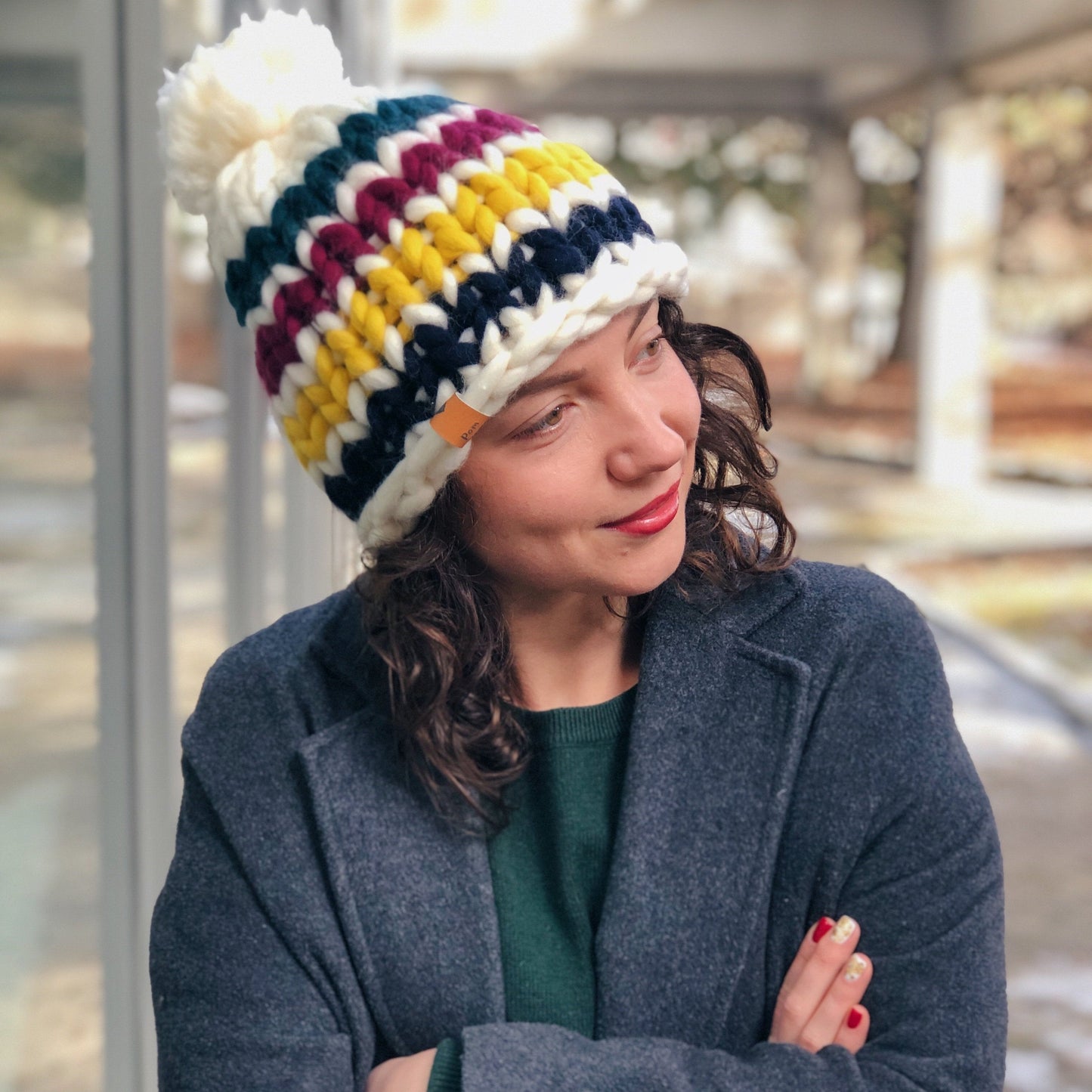 Striped Super Chunky Merino Wool Hat, Wool Beanie, Chunky Yarn, Gift for Her, Thick Winter Beanie