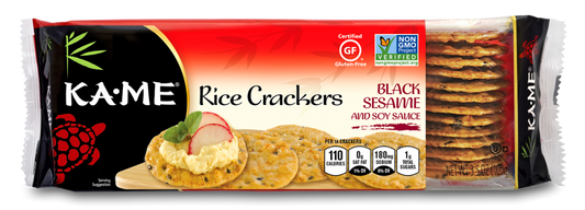 KA ME: Black Sesame and Soy Sauce Rice Crackers, 3.5 oz