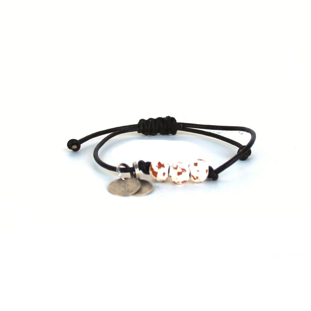 White Vegan Leather Pipeline Beaded Bracelet