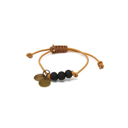 Fire Pit Black Vegan Leather Pipeline Beaded Bracelet