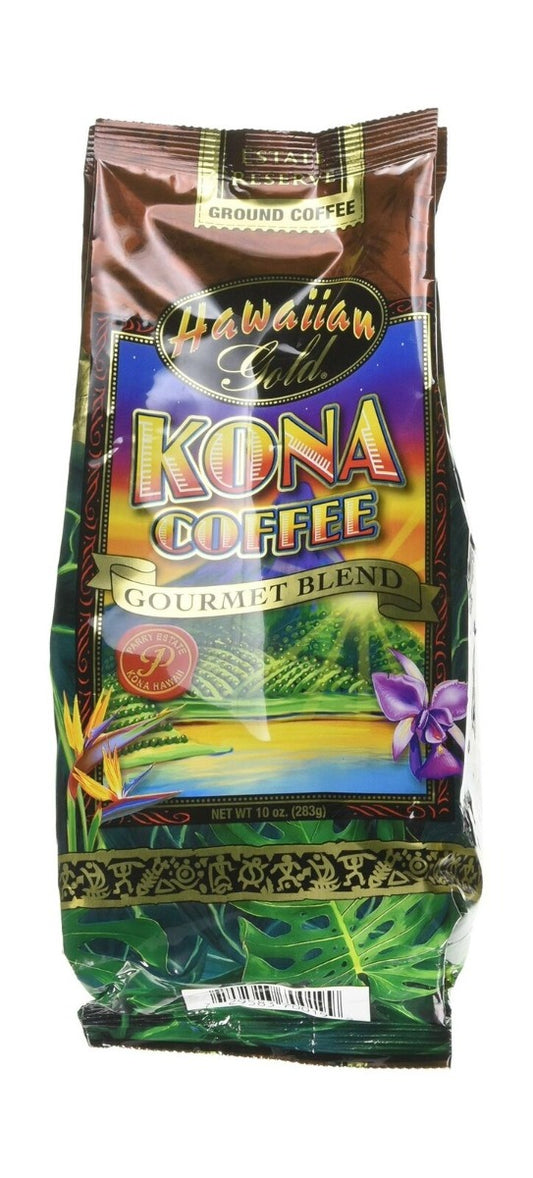 HAWAIIAN GOLD: Kona Coffee Gourmet Blend Ground Coffee, 10 oz