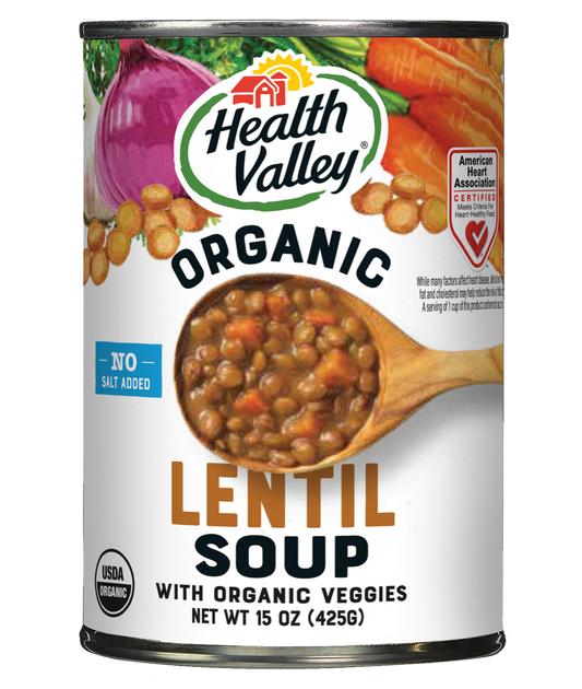 HEALTH VALLEY: No Salt Organic Lentil soup, 15 oz